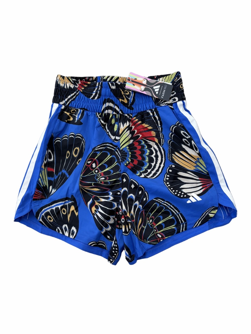 Adidas x Farm Rio NWT Womens Extra Small XS Pacer Training Shorts Blue Butterfly